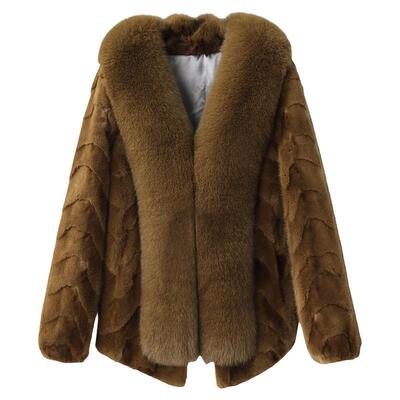正品牌狐狸毛领拼貂皮草外套