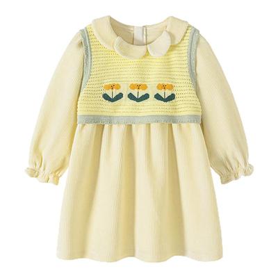 迷你巴拉巴拉女童连衣裙假两件春新宝宝毛衫拼接甜美花边裙子