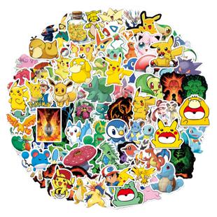 500枚卡通宠物小精灵进化版宝可梦贴纸儿童水杯手机笔记本电脑吉他滑板车电动车头盔摩托车头盔装饰贴画防水