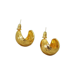 卖耳环的老大爷 欧美复古简约拉丝肌理皱褶C形金属高级耳环耳饰女