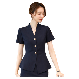 诗璐雅夏季西装外套女短袖西服修身薄款时尚上衣职场上班通勤工装