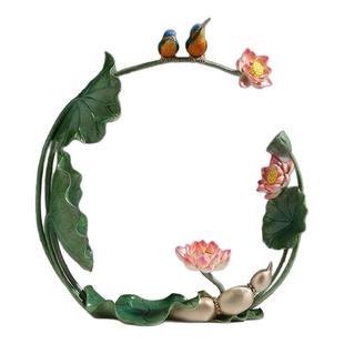 铜师傅《夏日荷韵》客厅桌面铜翠鸟荷花摆件 家居装饰工艺品