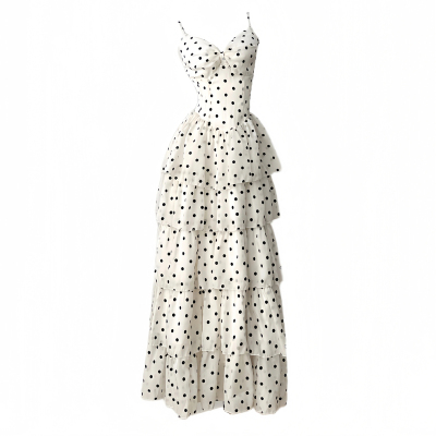 罗马假日法式波点显瘦吊带连衣裙