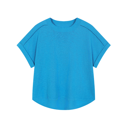 竹节麻立体线条前短后长针织衫