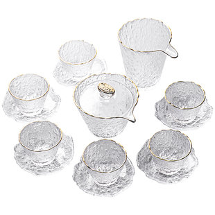 【停产清仓特惠】泥印高档玻璃盖碗茶具套装家用轻奢功夫泡茶壶