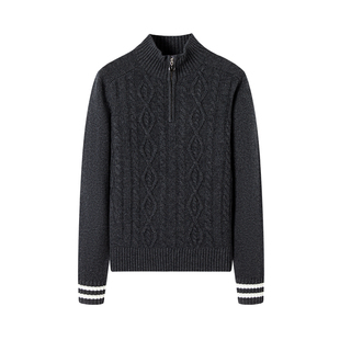 [纯羊毛]Navigare意大利小帆船绞花毛衣女士2025新款半高领针织衫