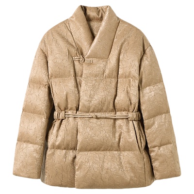 新中式V领收腰白鸭绒加厚羽绒服