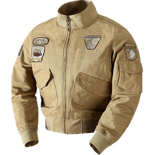 春秋飞行夹克男士军旅青年空军立领茄克上衣全棉水洗大码卡克外套