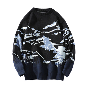 2024学生冬装男圆领毛衣潮胖子佬宽松加肥特大码青少年厚针织线衣