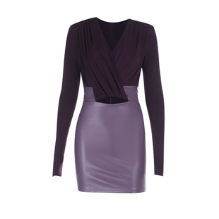 instahot 纯欲甜辣V领性感连衣裙女冬季新款保暖皮裙搭皮草包臀裙