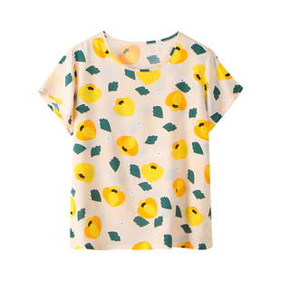 夏季女款棉绸薄款休闲圆领睡衣居家外穿人造棉宽松短袖上衣