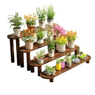 室外阶梯式防腐木长条花架子防水防晒户外庭院实木多层盆栽置物架