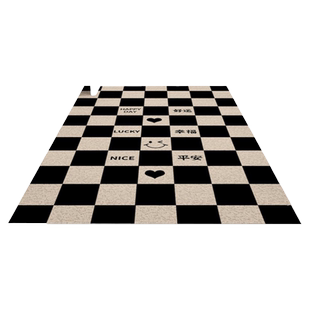 格子入户门地垫门内防滑家用客厅地毯进门蹭土玄关高级感丝圈脚垫