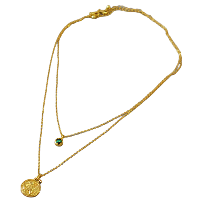 孔雀石双层叠戴气质项链