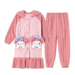 女童睡衣冬季珊瑚绒加厚儿童睡袍法兰绒女孩长款可爱新款大童套装