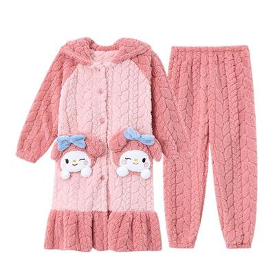 法兰绒秋冬卡通可爱保暖女童睡衣
