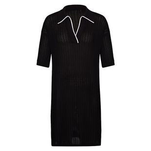 羊织道西西里 新款连衣裙女中长款肌理感通透翻领休闲短袖裙子夏