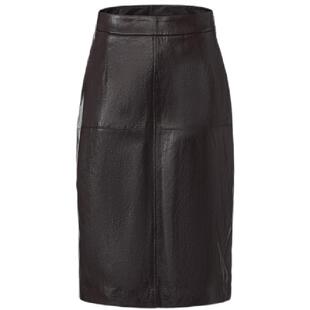 halfmoon X LOOKNOW2025秋冬新款咖色直筒pu皮半身裙女