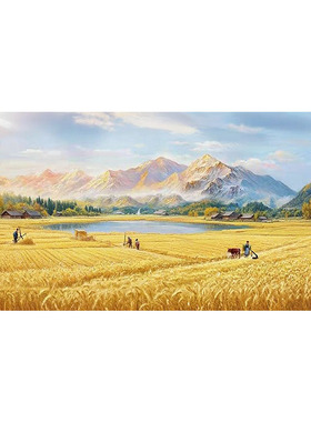 手绘油画日照金山聚宝盆风景挂画