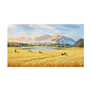 手绘油画日照金山聚宝盆客厅沙发装饰画田园丰收风景挂画艺术油画