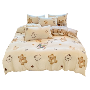 纯棉床上用品四件套全棉2026新款大学生宿舍卡通床单被套罩三件套