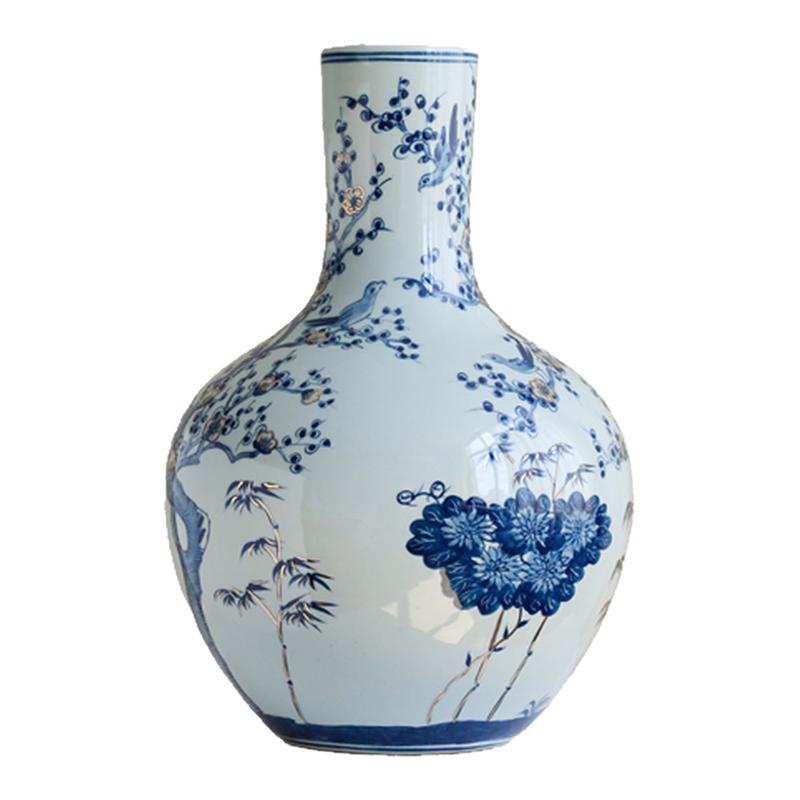 新中式青花陶瓷花瓶摆件感客厅玄关插花装饰花瓶酒店民宿摆设