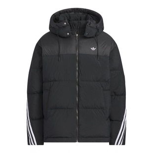 adidas阿迪达斯三叶草男子运动休闲保暖三条纹连帽羽绒外套KC0173