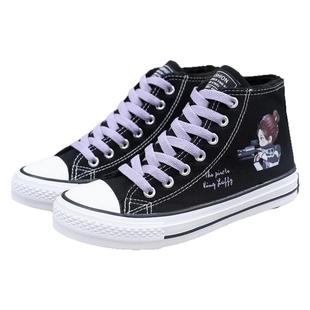 冬季女生帆布鞋加绒保暖2024年加棉运动鞋中学生休闲高帮卡通棉鞋