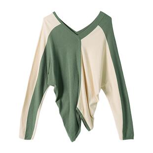 【ZOLLE因为】拼接撞色V领舒适套头针织衫
