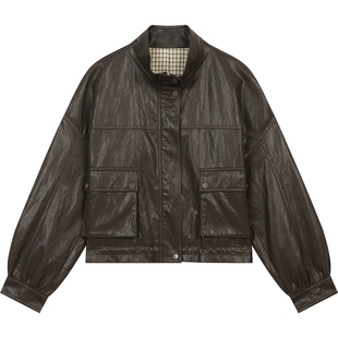 妖精的口袋甜酷棕咖色皮衣女2026年早春新款高级感甜酷PU皮外套
