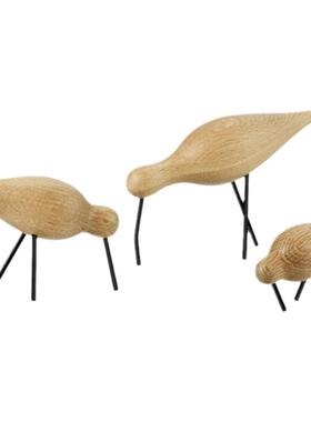 实木榉木桌面水鸟摆件北欧丹麦