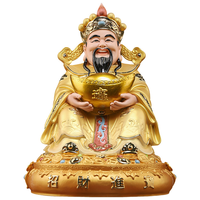 彩金手拿元宝财神像招财供奉摆件
