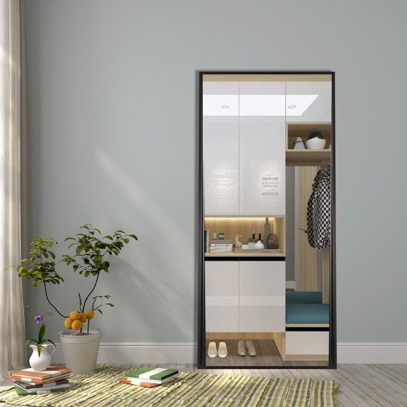 欧美简约黑色不锈钢镜子全身卧室试衣装镜穿衣镜落地立体客厅家用
