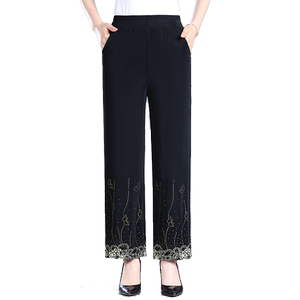 松紧腰休闲长裤蕾丝花烫钻