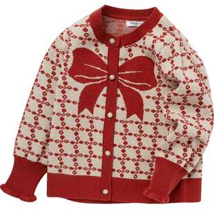 巴拉巴拉女童毛衣小童宝宝开衫外套秋冬季新款儿童红色上衣加厚孩