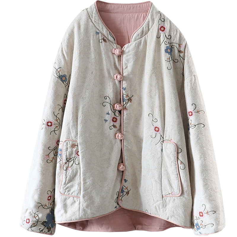 提花刺绣棉麻外套女冬季棉衣棉服