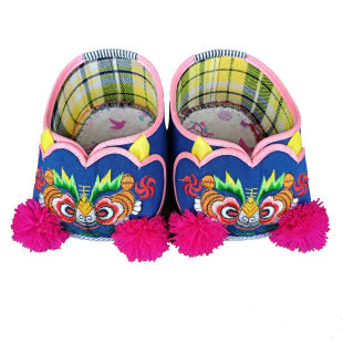 虎头鞋婴儿传统手工连脚包脚套脚棉裤老虎头鞋男女宝宝抓周猫头鞋