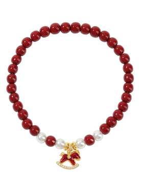 玛瑙珍珠小木马手链女