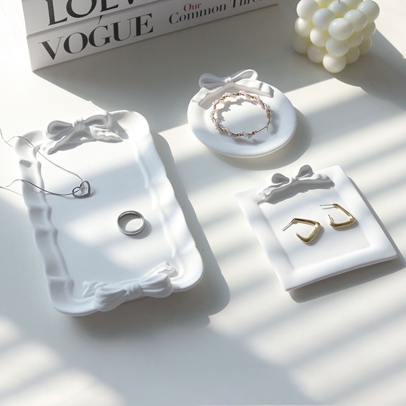 新品 蝴蝶结石膏托盘ins网红拍照道具饰品陈列展示盘装饰摄影摆件