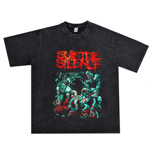 直喷Suicide Silence死核硬摇滚自杀沉寂乐队印花T恤短袖纯棉重磅