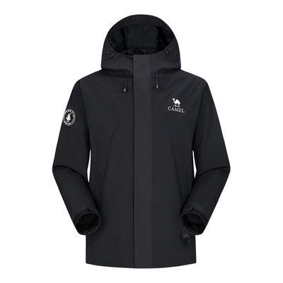 骆驼蛟龙三合一冲锋衣男女款可拆卸黑色外套男春秋防暴雨水登山服