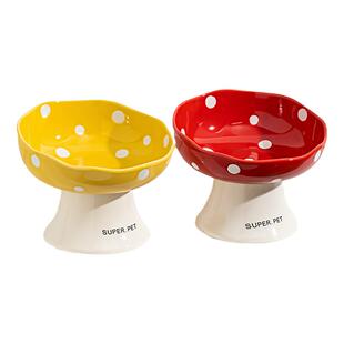 猫碗陶瓷大口径猫碗猫食盆陶瓷斜口碗防打翻防黑下巴蘑菇高脚猫碗