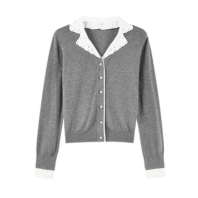 秋水伊人翻领针织开衫