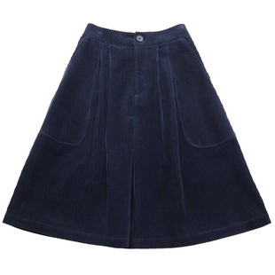 鹿与飞鸟“日杂笔记”100棉高腰后松紧贴袋A廓两色灯芯绒半裙7318