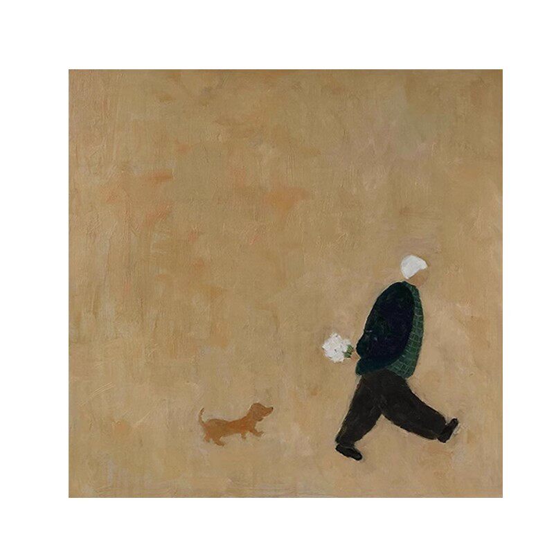 HW.ART手绘油画《如影随形》卧室高级感装饰画餐厅简约侘寂风挂画