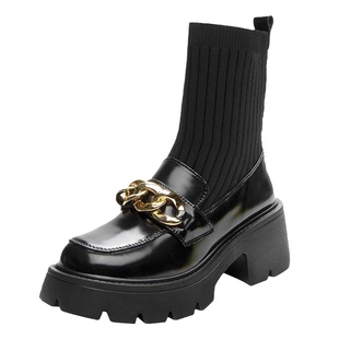 内增高弹力马丁靴女2026新款小个子厚底连袜靴小码313233瘦瘦短靴