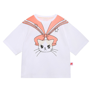 pocoblush【水手猫猫】印花T恤女童春夏款上衣手绘小猫海军领短袖