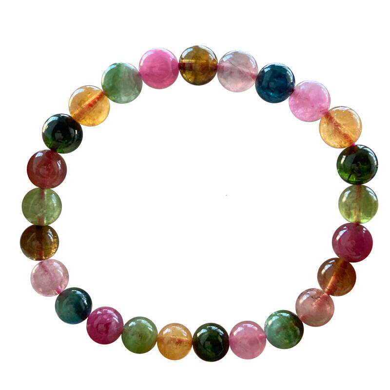 天然西瓜碧玺单圈手串彩虹糖果色水晶手链甜美饰品情侣款一物一图