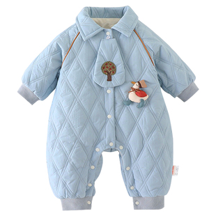 宝宝冬装套装冬季婴儿分体衣服夹棉外出服小月龄加厚保暖一整套冬