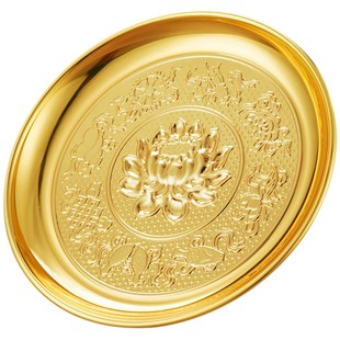 佛堂上供纯黄铜合金供果盘高脚水果碟财神爷供奉盘贡品碟佛桌摆件